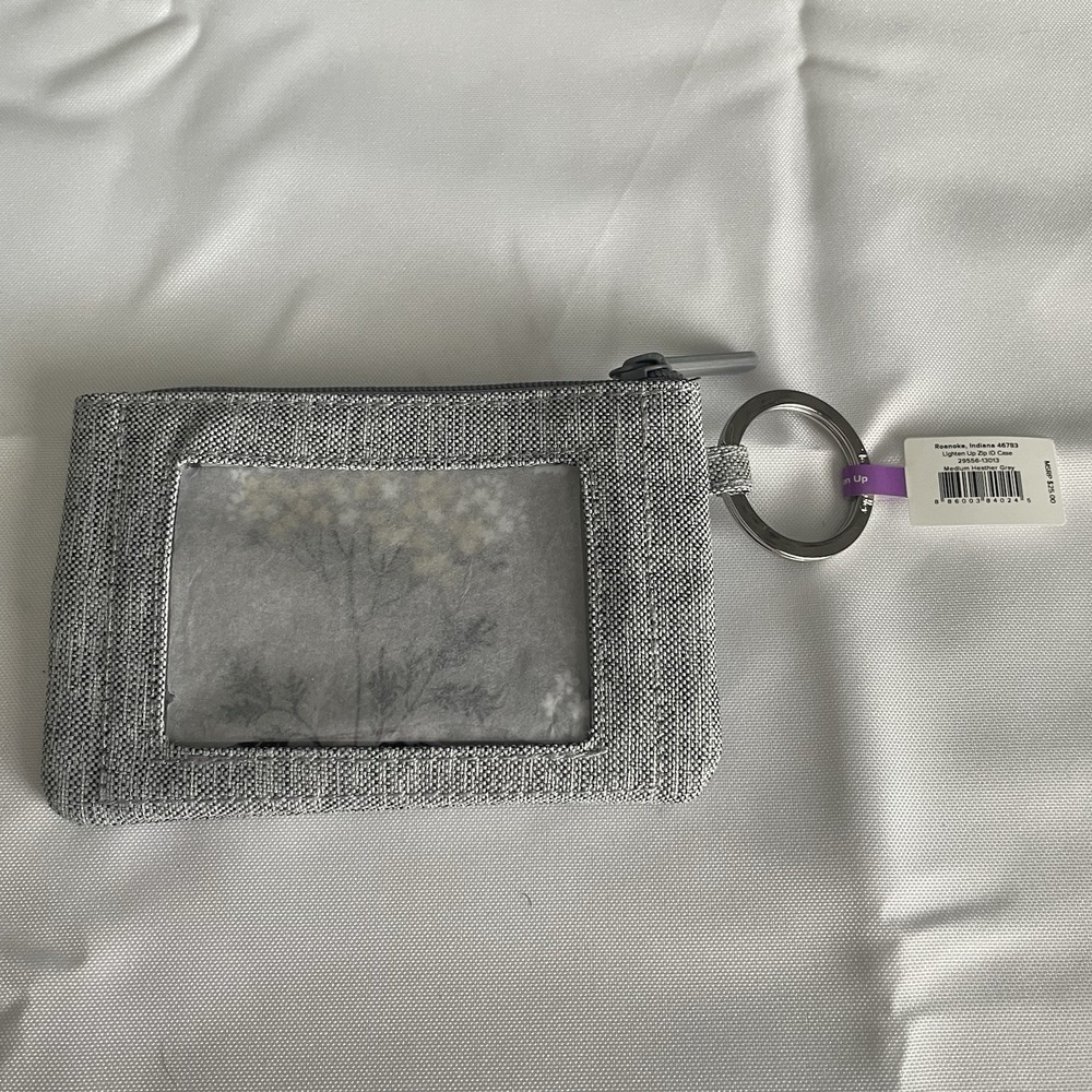Vera Bradley Card Case Keychain Lighten Up Zip ID Case Medium Heather Gray